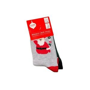 Merry Moments Holiday Crew Socks 2 Pack Gray Santa Green Buffalo Plaid Size 4-10